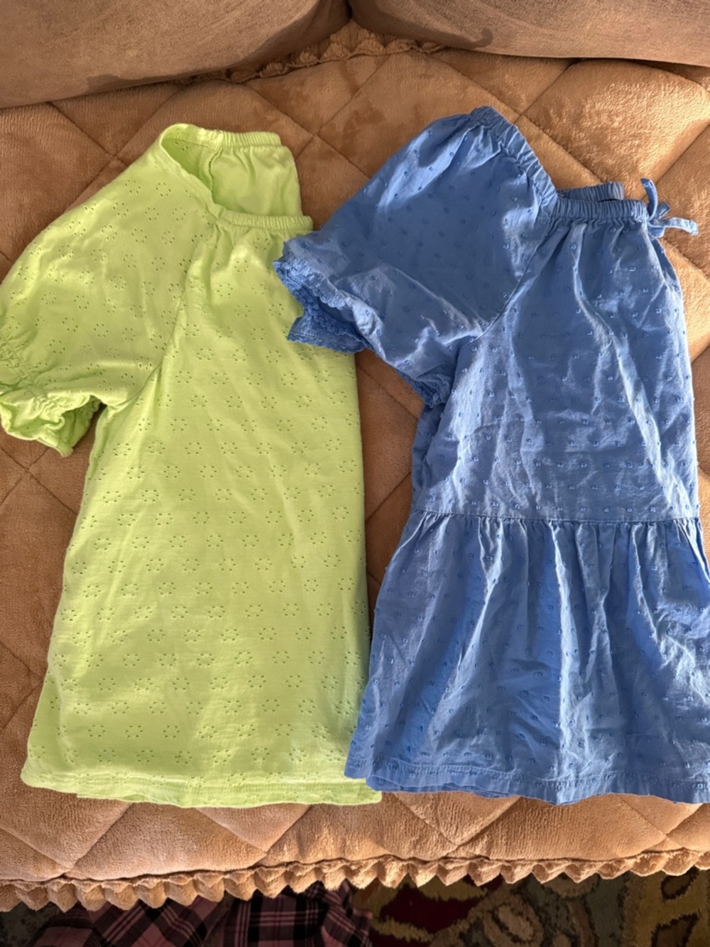 Lands' End children’s Lime Green and Light Blue Eyelet Knit Tops, set of 2